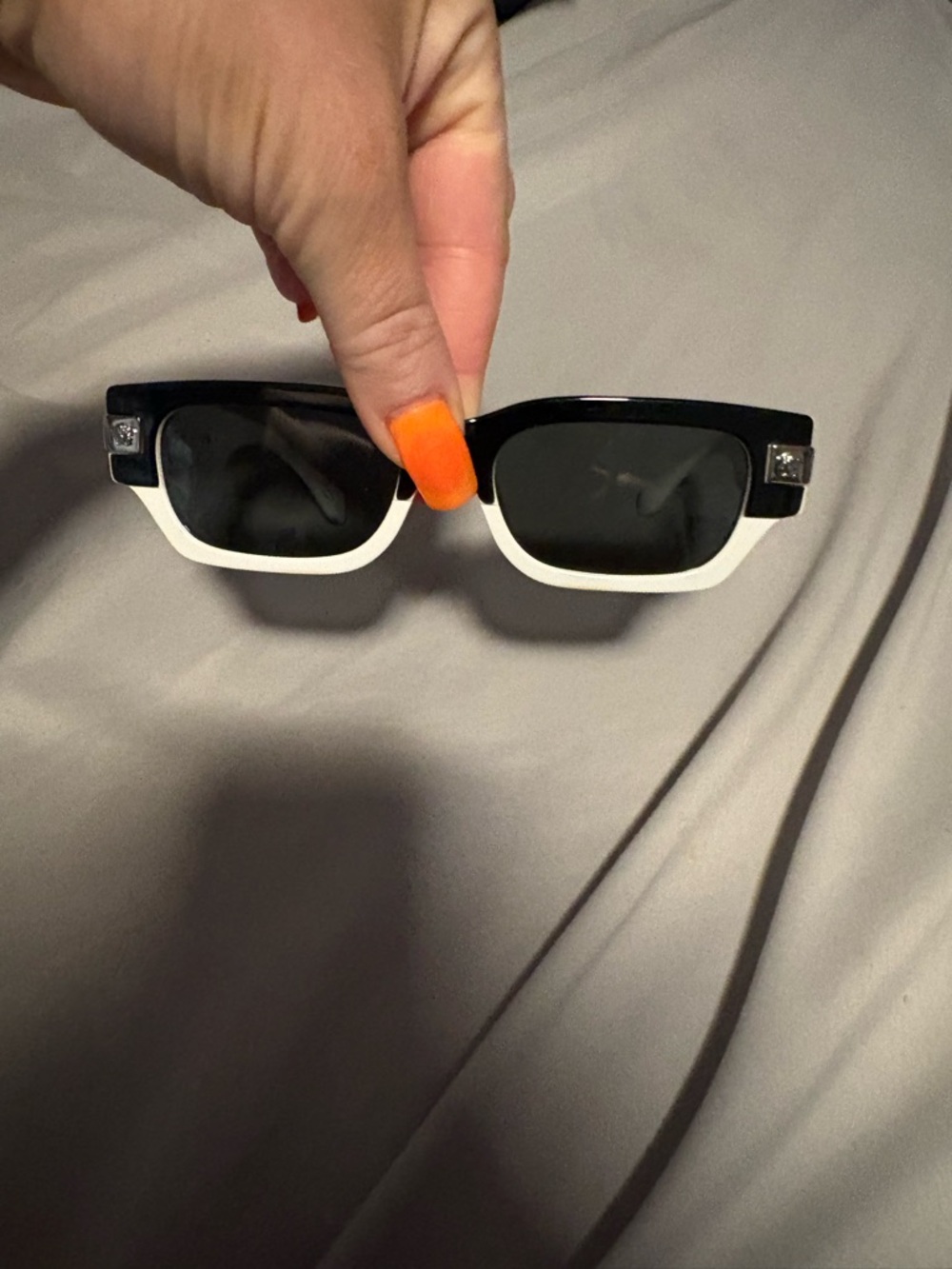 Versace Black & White Rectangular Sunglasses